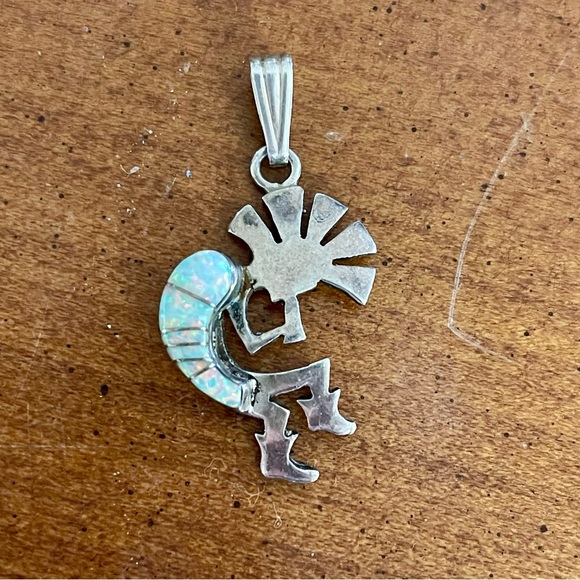 Vintage Jewelry - Vintage Sterling Silver and Opal Kokopelli Pendant